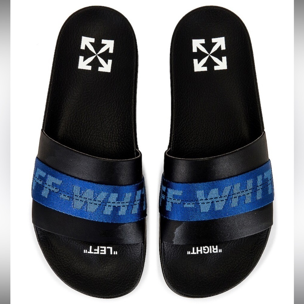 Off-White Industrial‎ Belt Slide Sandals Black Blue Logo Size 39 GUC